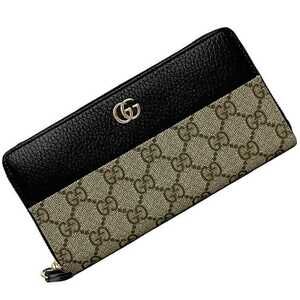 Gucci Around Zip Long Wallet Beige Black Double GG Marmont Bag